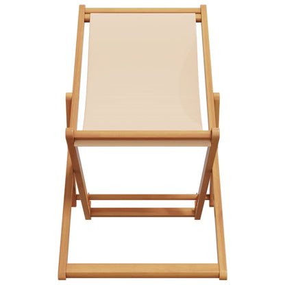 vidaXL Folding Chair Beige Solid Wood Eucalyptus and Fabric 4