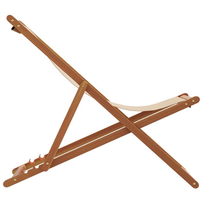 vidaXL Folding Chair Beige Solid Wood Eucalyptus and Fabric 5
