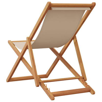 vidaXL Folding Chair Beige Solid Wood Eucalyptus and Fabric 6