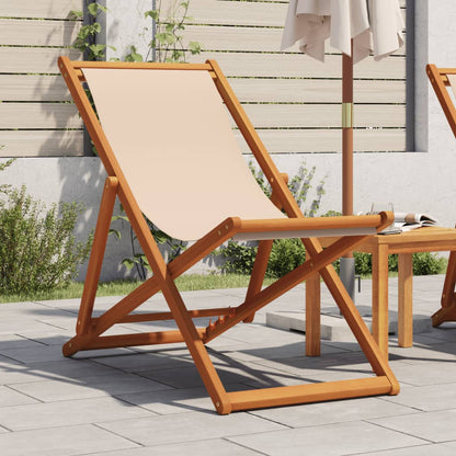 vidaXL Folding Chair Beige Solid Wood Eucalyptus and Fabric 1