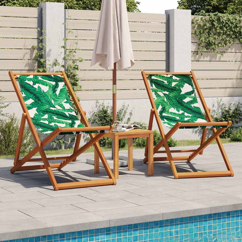 vidaXL Folding Chair Leaf Pattern Solid Wood Eucalyptus and Fabric 3