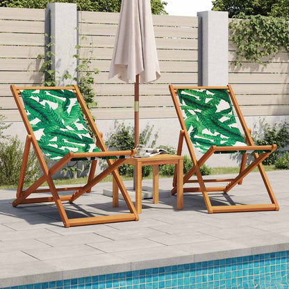 vidaXL Folding Chair Leaf Pattern Solid Wood Eucalyptus and Fabric 3