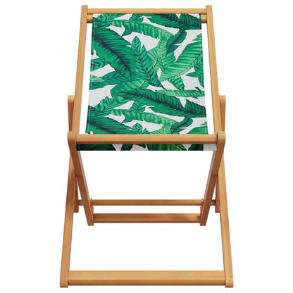 vidaXL Folding Chair Leaf Pattern Solid Wood Eucalyptus and Fabric 4