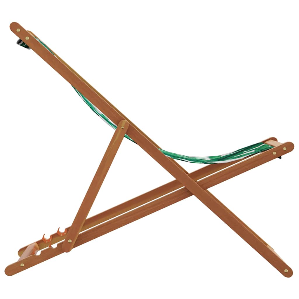 vidaXL Folding Chair Leaf Pattern Solid Wood Eucalyptus and Fabric 5