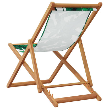 vidaXL Folding Chair Leaf Pattern Solid Wood Eucalyptus and Fabric 6