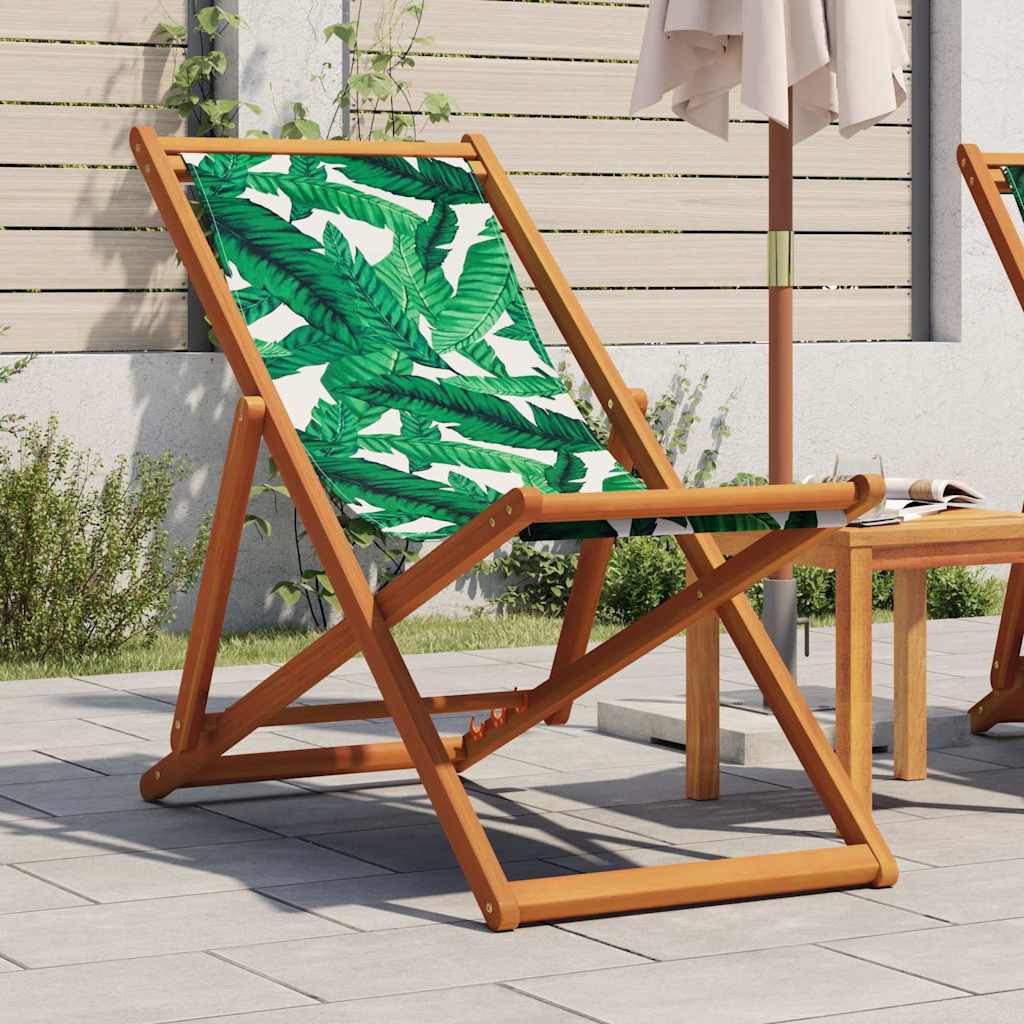 vidaXL Folding Chair Leaf Pattern Solid Wood Eucalyptus and Fabric 1