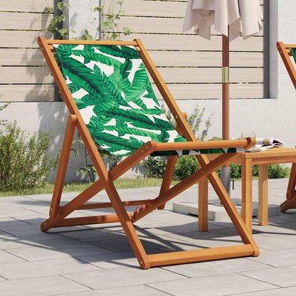 vidaXL Folding Chair Leaf Pattern Solid Wood Eucalyptus and Fabric 1