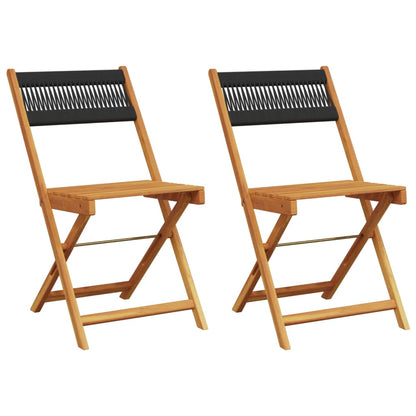 vidaXL Folding Chairs 2 pcs Black Solid Wood Acacia and Rope 2