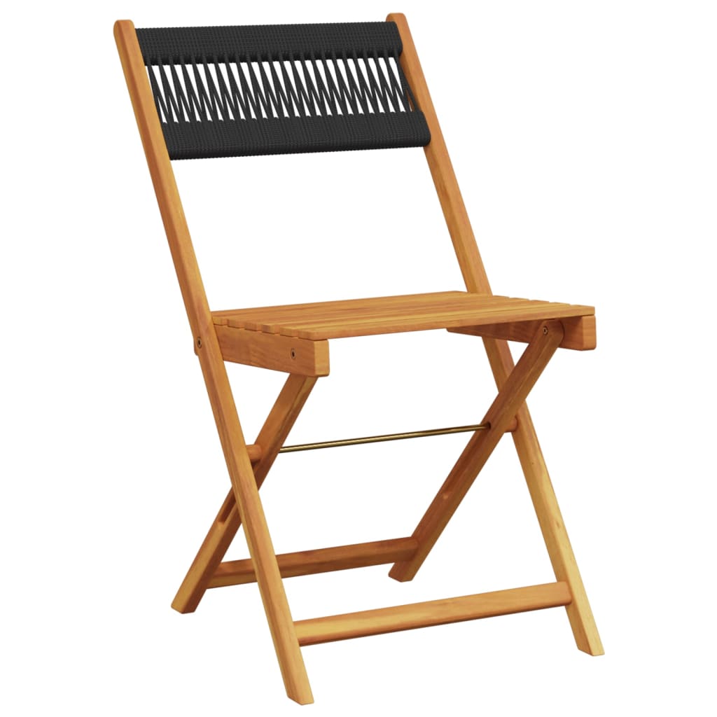 vidaXL Folding Chairs 2 pcs Black Solid Wood Acacia and Rope 4