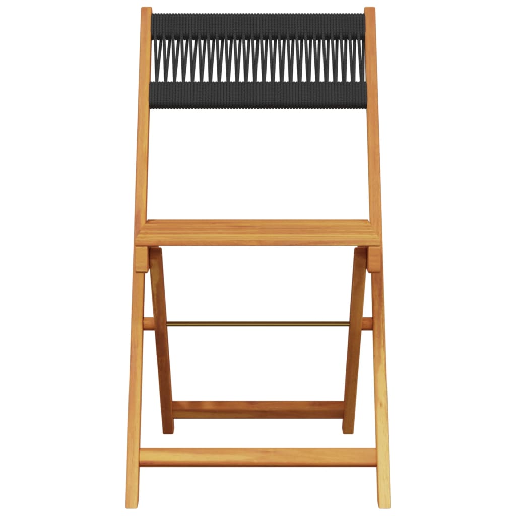 vidaXL Folding Chairs 2 pcs Black Solid Wood Acacia and Rope 5
