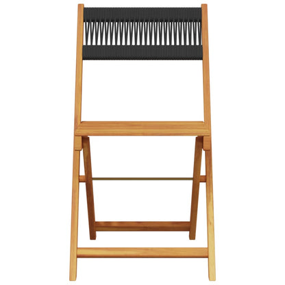 vidaXL Folding Chairs 2 pcs Black Solid Wood Acacia and Rope 5