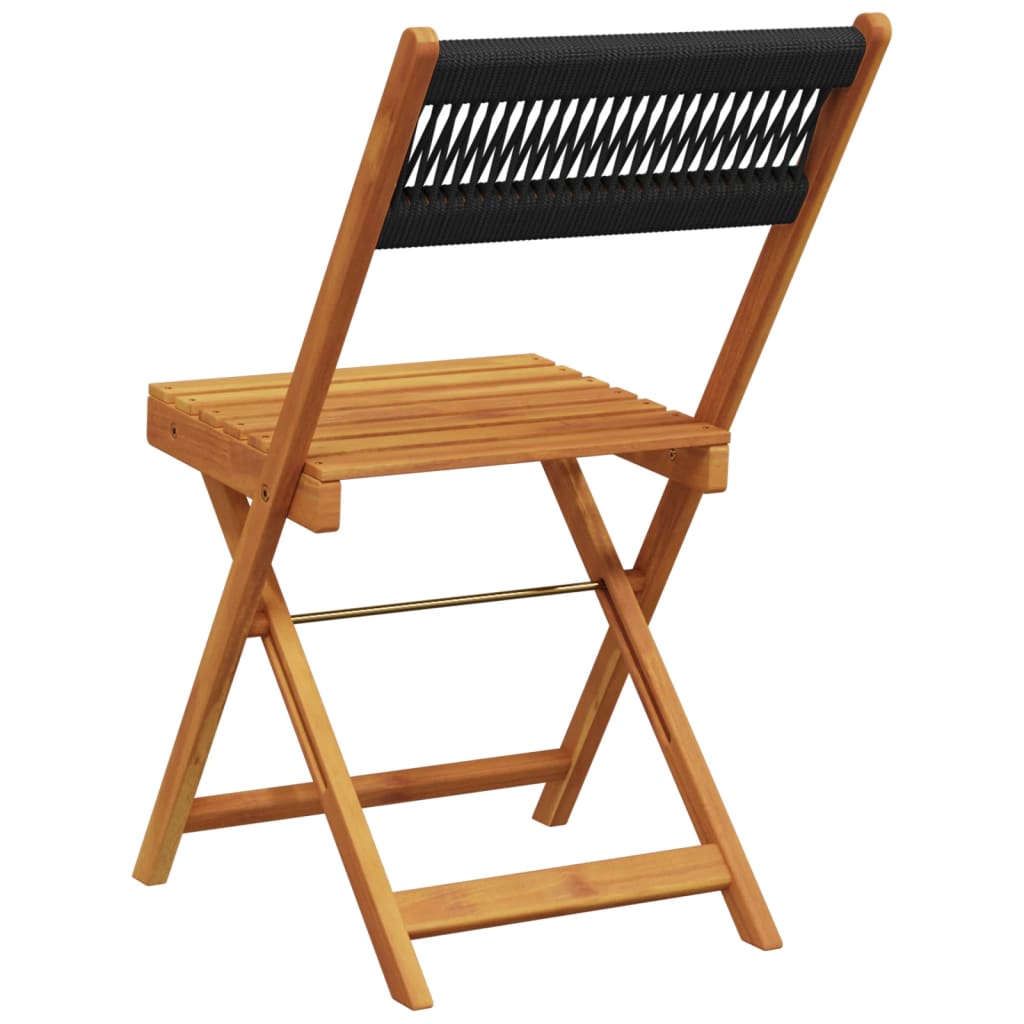 vidaXL Folding Chairs 2 pcs Black Solid Wood Acacia and Rope 6