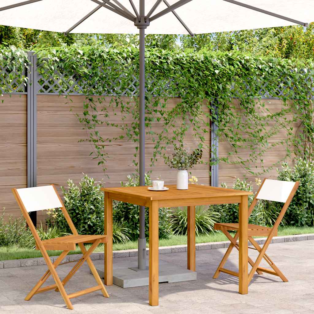 vidaXL Folding Chairs 2 pcs Cream White Solid Wood Acacia and Fabric 3