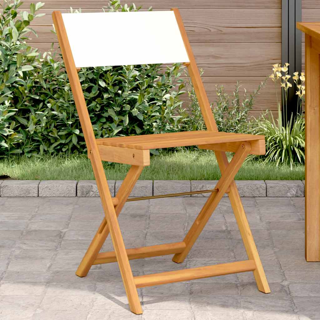 vidaXL Folding Chairs 2 pcs Cream White Solid Wood Acacia and Fabric 1