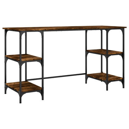 vidaXL Desk Smoked Oak 140x50x75 cm Metal and Engineered Wood 2