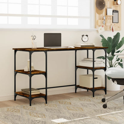 vidaXL Desk Smoked Oak 140x50x75 cm Metal and Engineered Wood 3