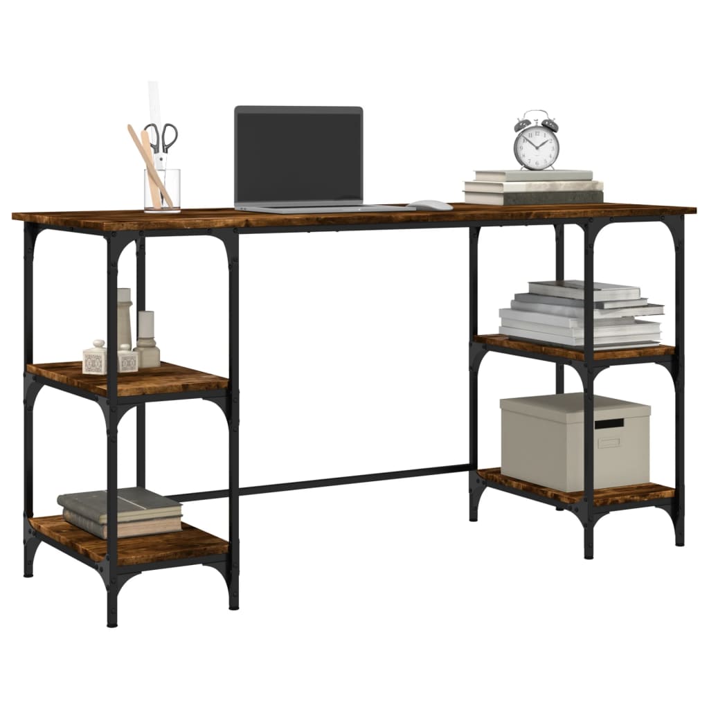vidaXL Desk Smoked Oak 140x50x75 cm Metal and Engineered Wood 4