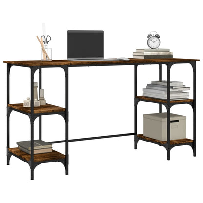 vidaXL Desk Smoked Oak 140x50x75 cm Metal and Engineered Wood 4