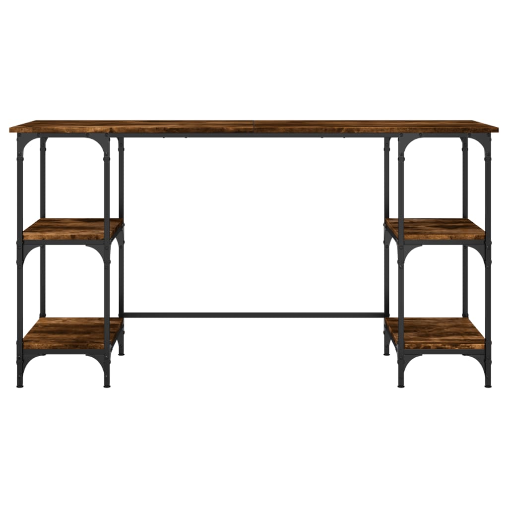 vidaXL Desk Smoked Oak 140x50x75 cm Metal and Engineered Wood 5