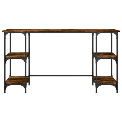 vidaXL Desk Smoked Oak 140x50x75 cm Metal and Engineered Wood 5