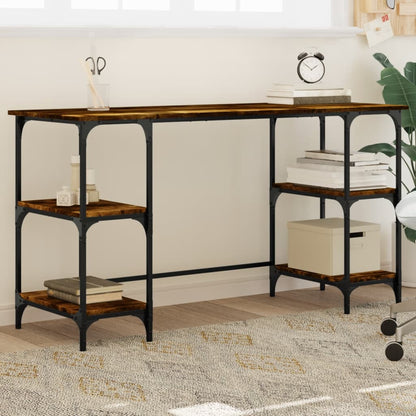 vidaXL Desk Smoked Oak 140x50x75 cm Metal and Engineered Wood 1
