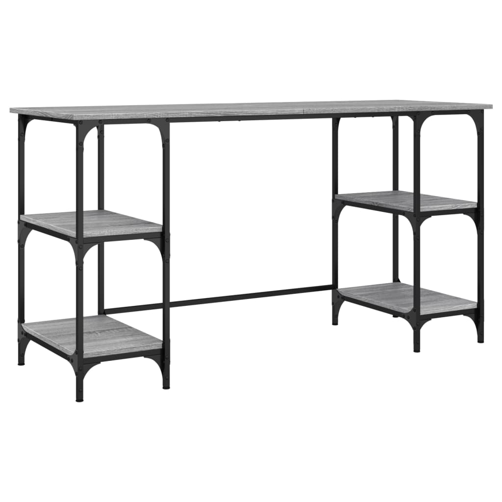 vidaXL Desk Grey Sonoma 140x50x75 cm Metal and Engineered Wood 2