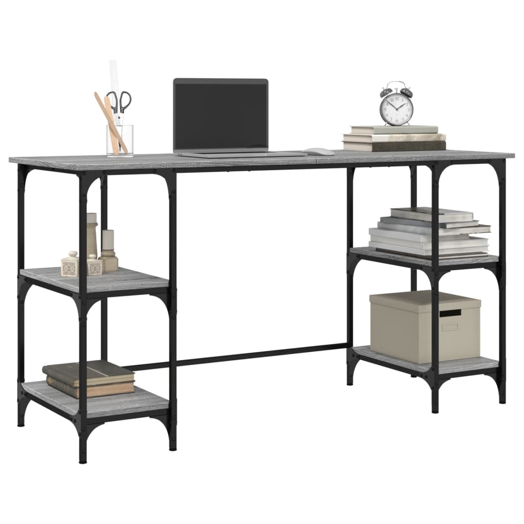 vidaXL Desk Grey Sonoma 140x50x75 cm Metal and Engineered Wood 4