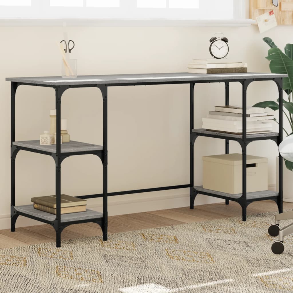 vidaXL Desk Grey Sonoma 140x50x75 cm Metal and Engineered Wood 1