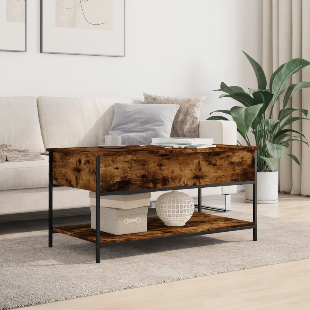 vidaXL Coffee Table Smoked Oak 100x50x50 cm Engineered Wood and Metal 3