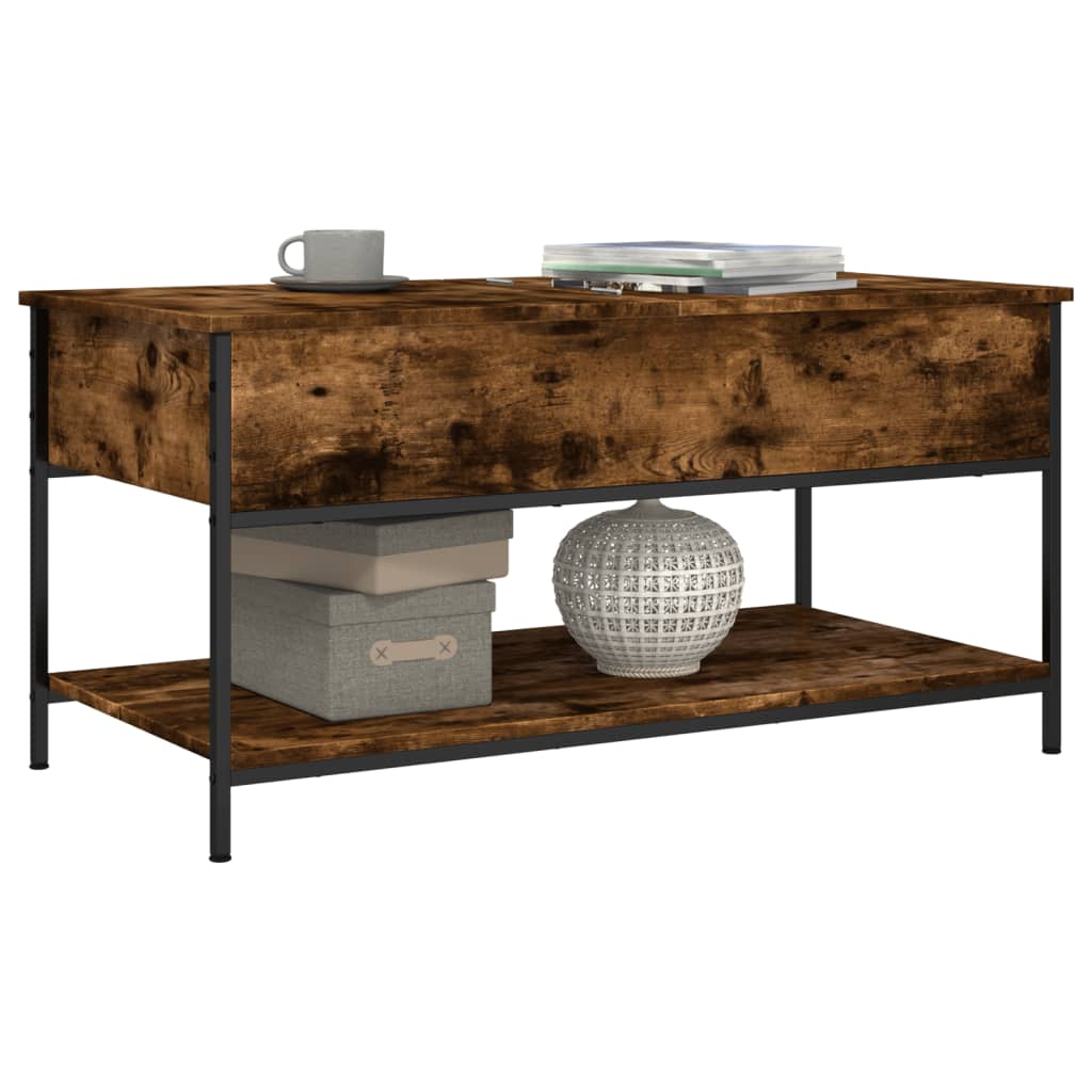 vidaXL Coffee Table Smoked Oak 100x50x50 cm Engineered Wood and Metal 4