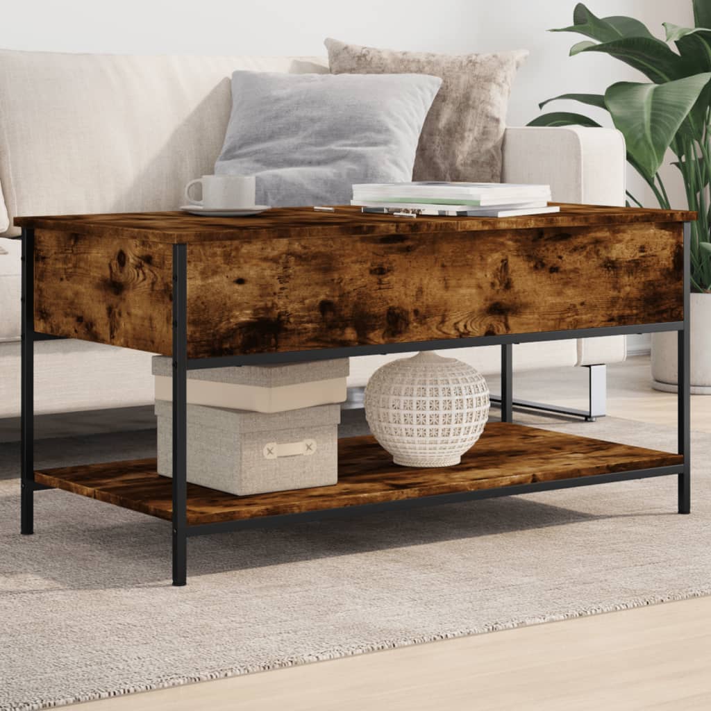 vidaXL Coffee Table Smoked Oak 100x50x50 cm Engineered Wood and Metal 1