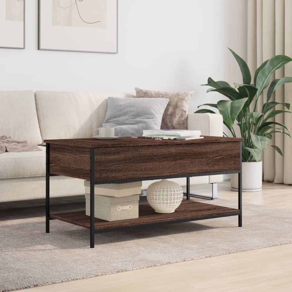 vidaXL Coffee Table Brown Oak 100x50x50 cm Engineered Wood and Metal 3