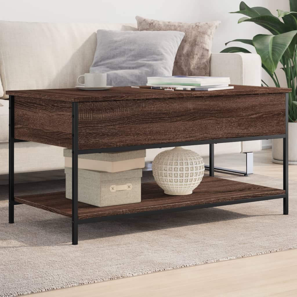 vidaXL Coffee Table Brown Oak 100x50x50 cm Engineered Wood and Metal 1