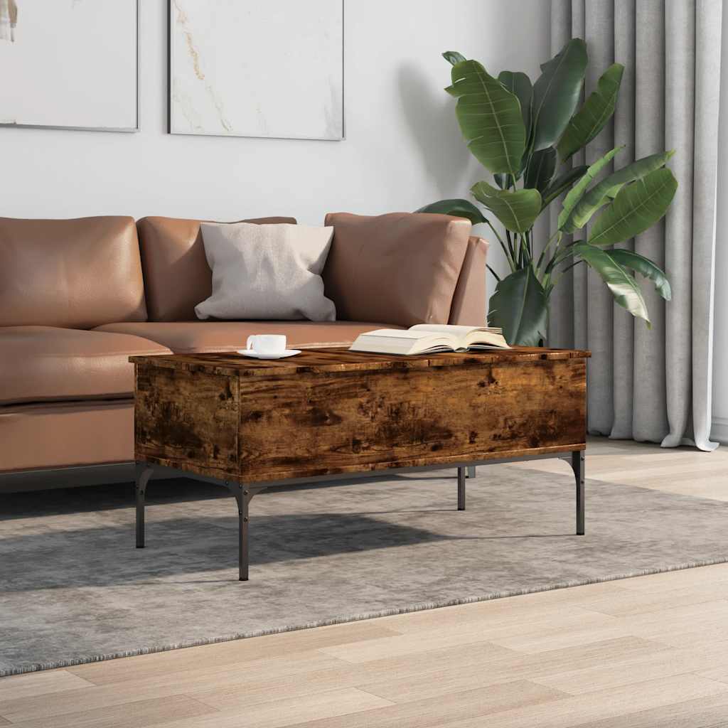 vidaXL Coffee Table Smoked Oak 100x50x45 cm Engineered Wood and Metal 3