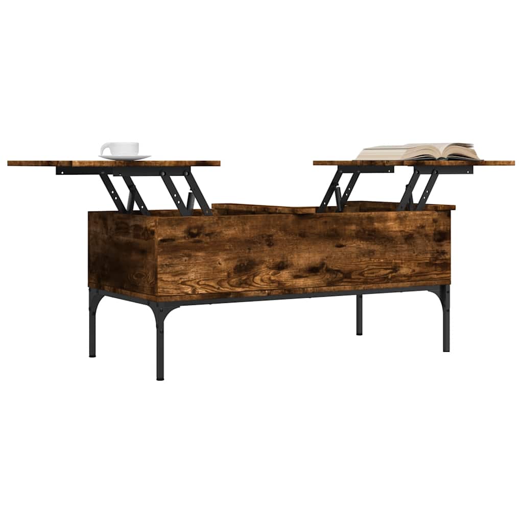 vidaXL Coffee Table Smoked Oak 100x50x45 cm Engineered Wood and Metal 4
