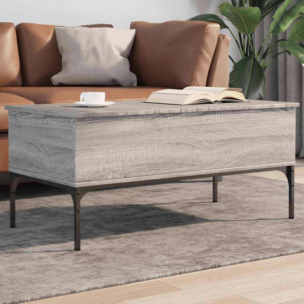 vidaXL Coffee Table Grey Sonoma 100x50x45 cm Engineered Wood and Metal 1