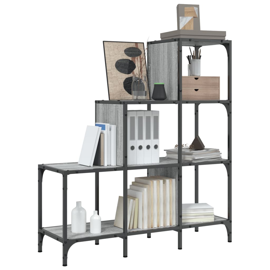 vidaXL Bookcase Grey Sonoma 92x30x102 cm Engineered Wood and Metal 4