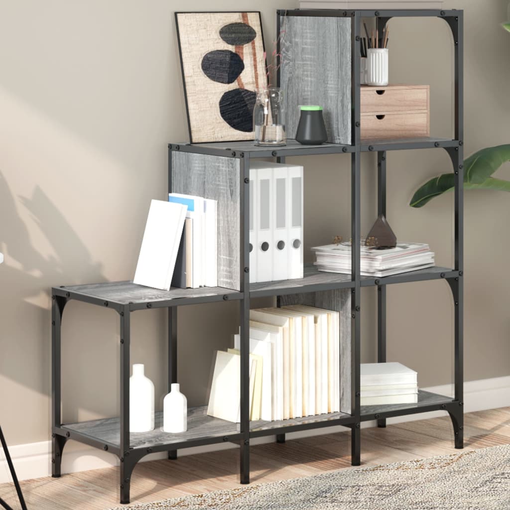 vidaXL Bookcase Grey Sonoma 92x30x102 cm Engineered Wood and Metal 1