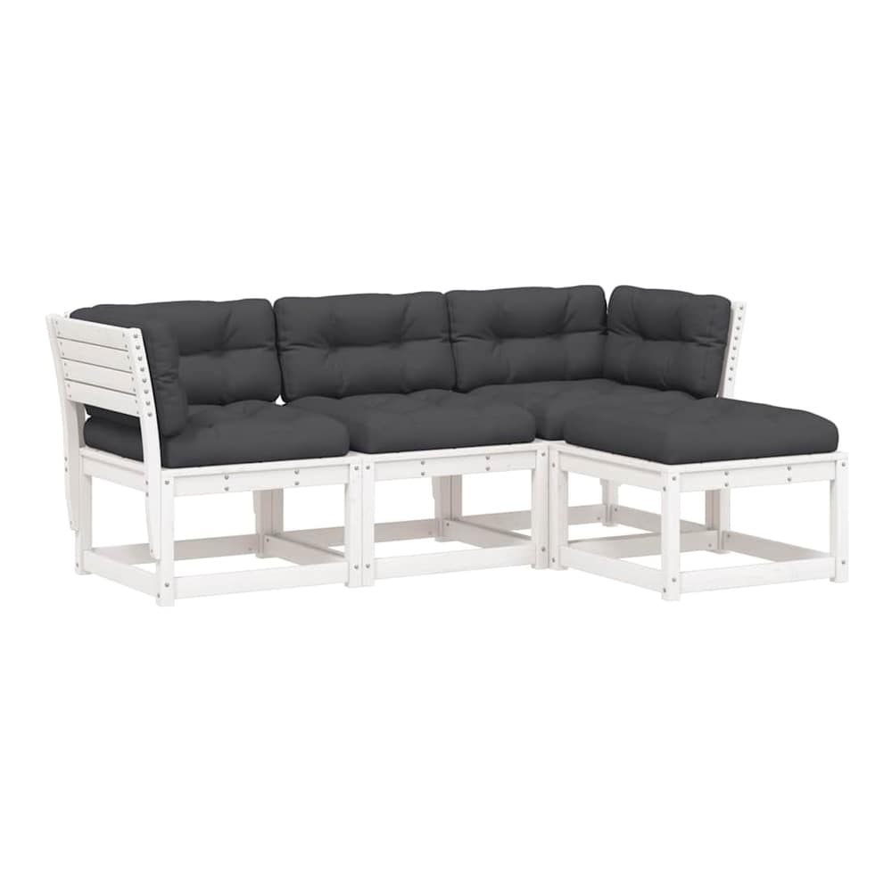 4 Piece Garden Lounge Set Solid Wood Pine White Yes