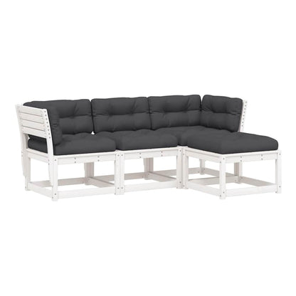 4 Piece Garden Lounge Set Solid Wood Pine White Yes