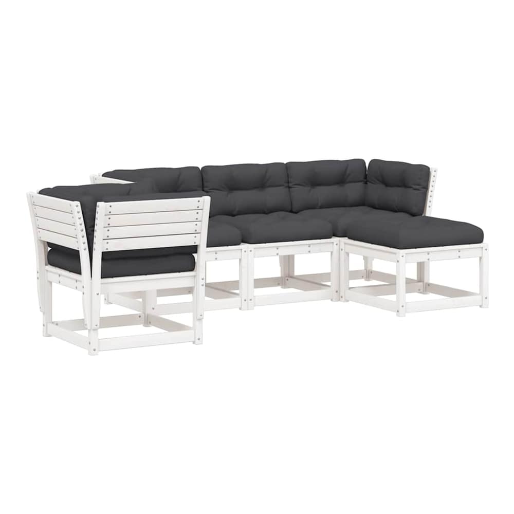 5 Piece Garden Lounge Set Solid Wood Pine White Yes