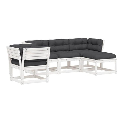 5 Piece Garden Lounge Set Solid Wood Pine White Yes