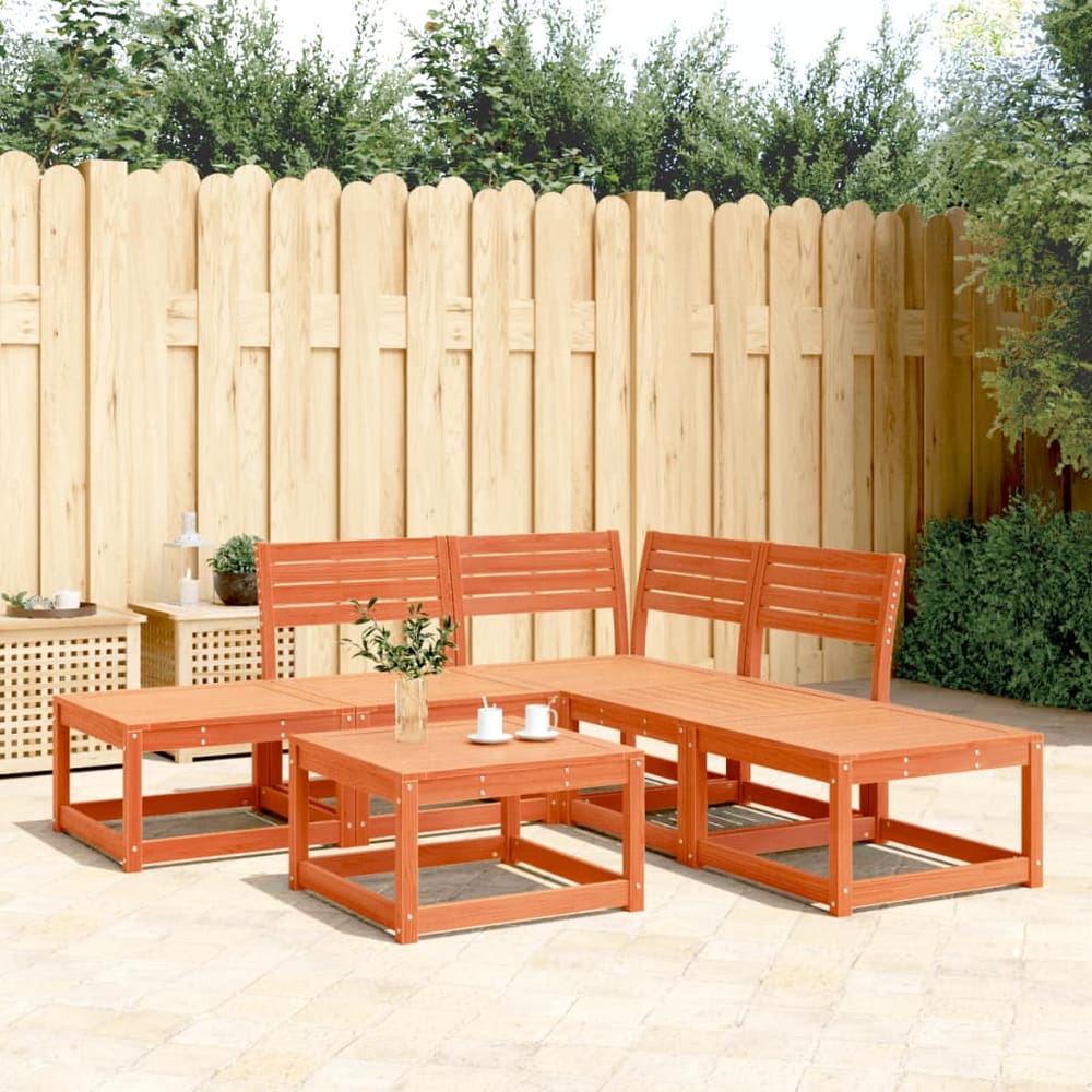 5 Piece Garden Sofa Set Solid Wood Pine Wax brown No