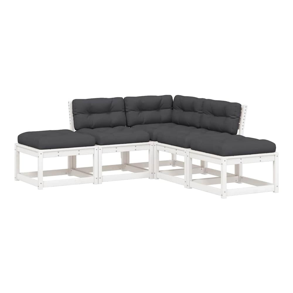 5 Piece Garden Sofa Set Solid Wood Pine White Yes