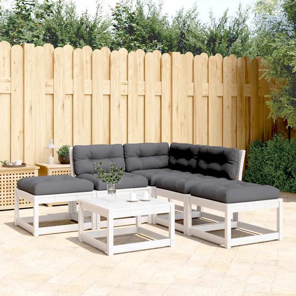 5 Piece Garden Sofa Set Solid Wood Pine White Yes
