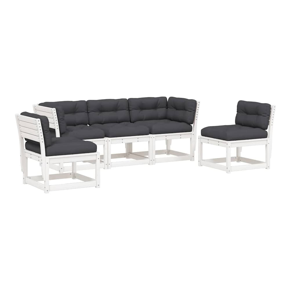 5 Piece Garden Sofa Set Solid Wood Pine White Yes