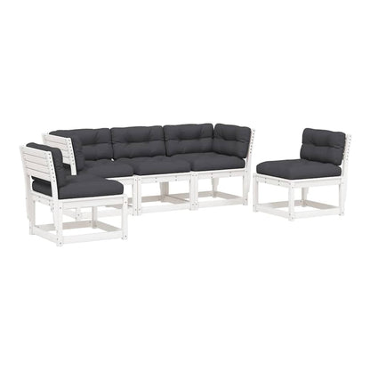 5 Piece Garden Sofa Set Solid Wood Pine White Yes