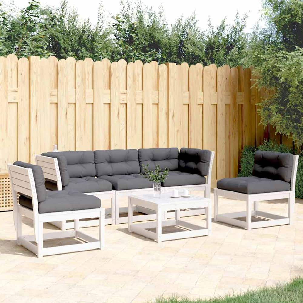 5 Piece Garden Sofa Set Solid Wood Pine White Yes