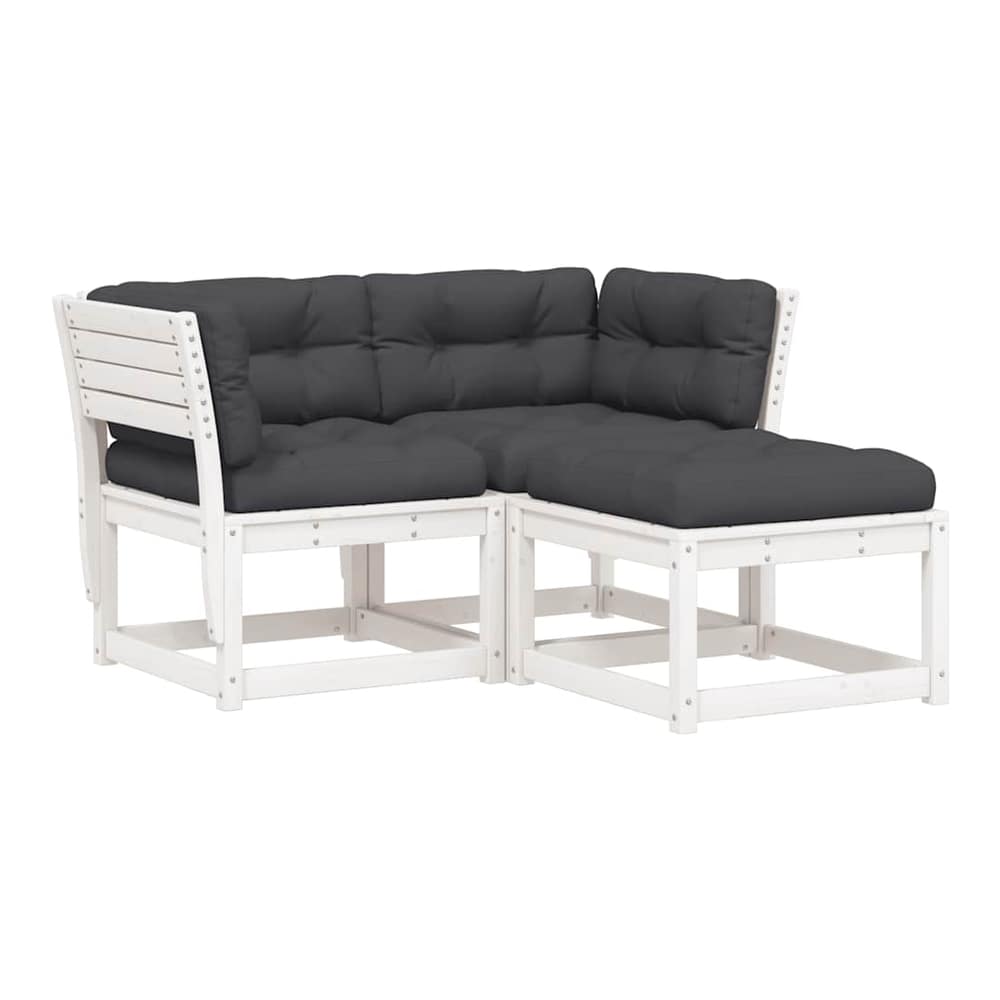 3 Piece Garden Sofa Set Solid Wood Pine White With cushions