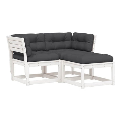 3 Piece Garden Sofa Set Solid Wood Pine White With cushions